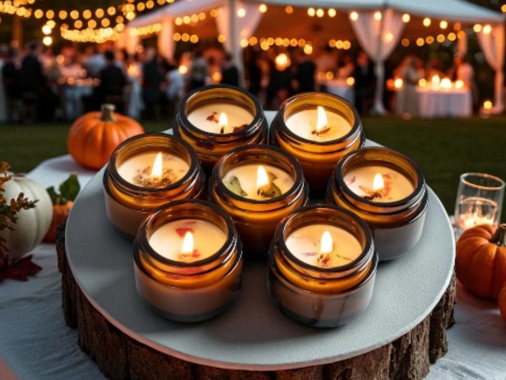 Candles with dried botanicals and incense